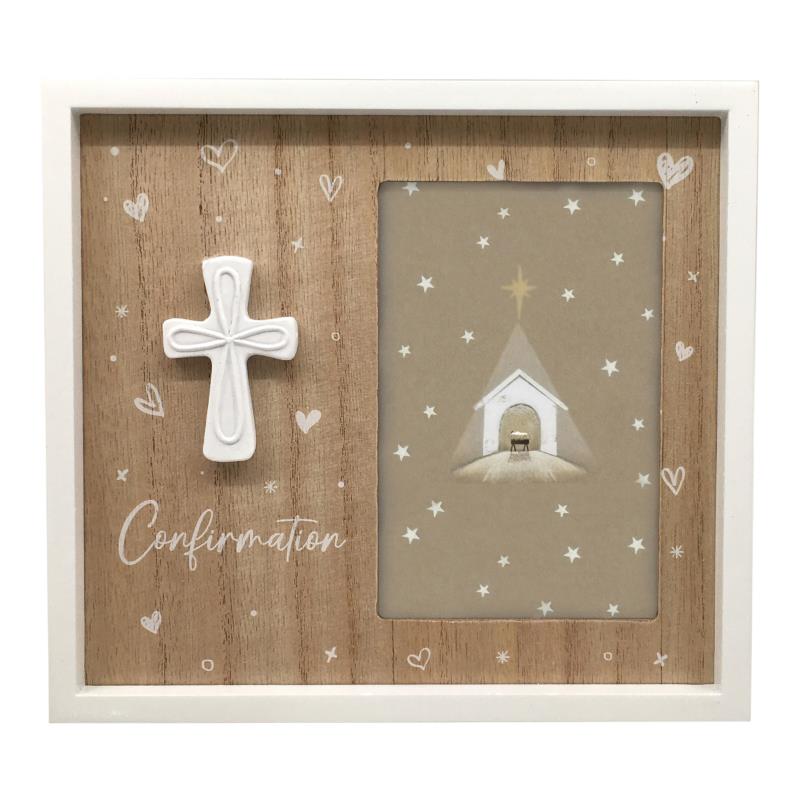 Confirmation photo frame with cross design 20x22cm