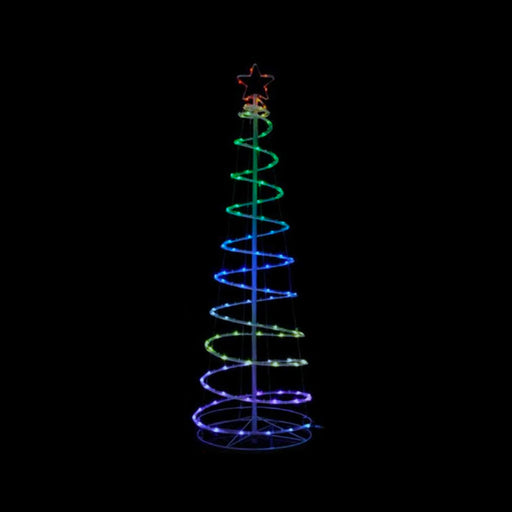 180cm RGB spiral Christmas tree with 135 LED lights and colourful changing light effects for indoor or covered outdoor displays