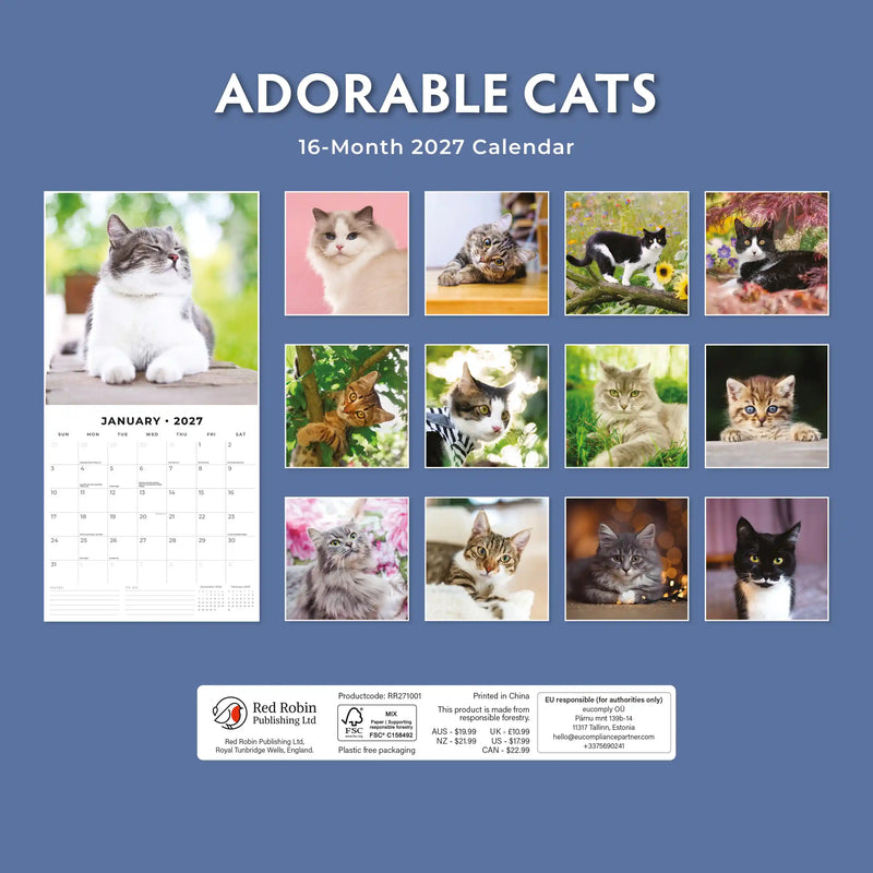 2027 Square Wall Calendar Adorable Cats image 2