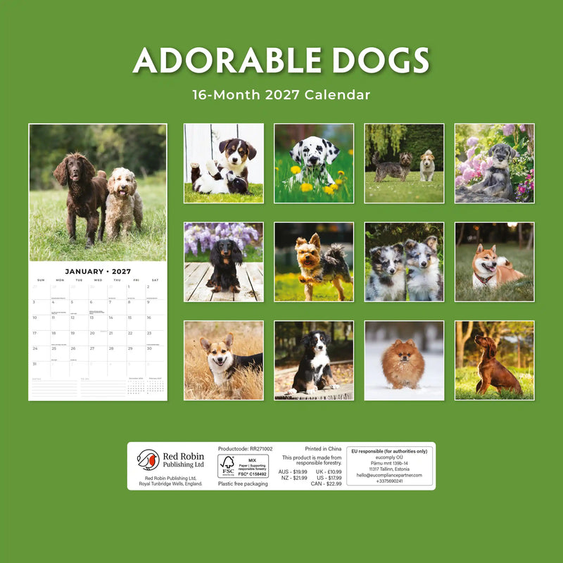 2027 Square Wall Calendar Adorable Dogs image 2
