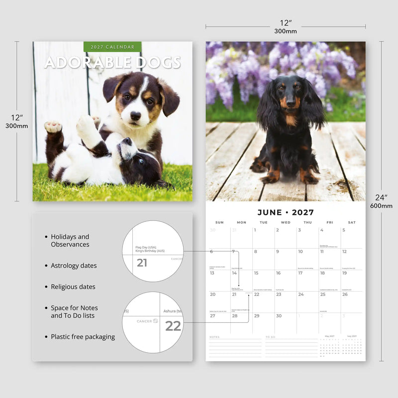 2027 Square Wall Calendar Adorable Dogs image 3