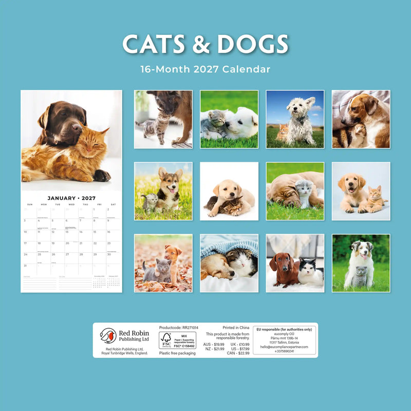 2027 Square Wall Calendar Cats & Dogs image 2