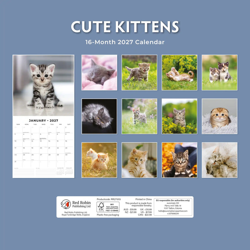 2027 Square Wall Calendar Cute Kittens image 2