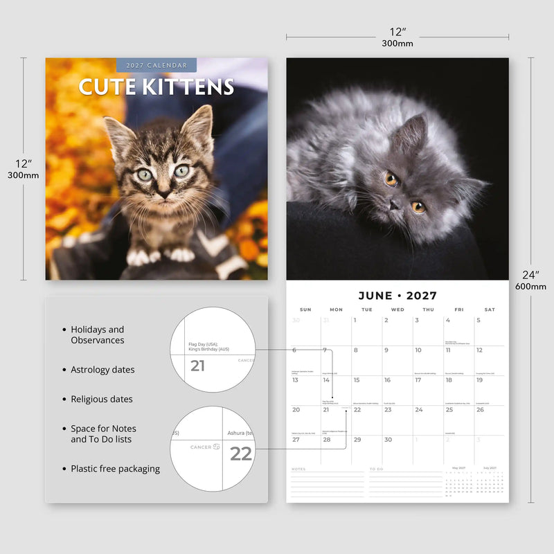 2027 Square Wall Calendar Cute Kittens image 3