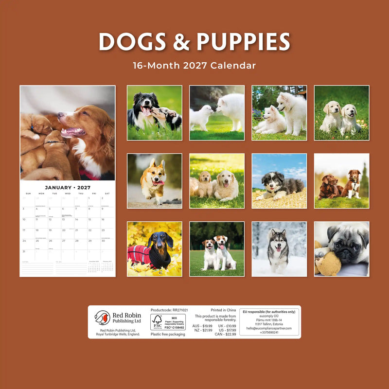 2027 Square Wall Calendar Dogs & Puppies image 2