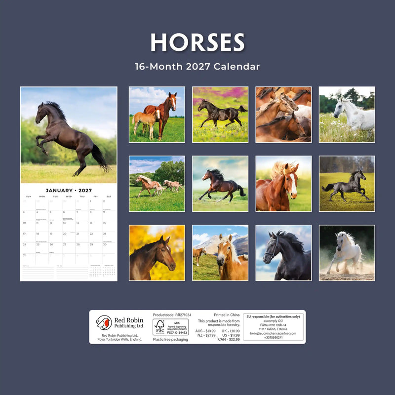 2027 Square Wall Calendar Horses image 2