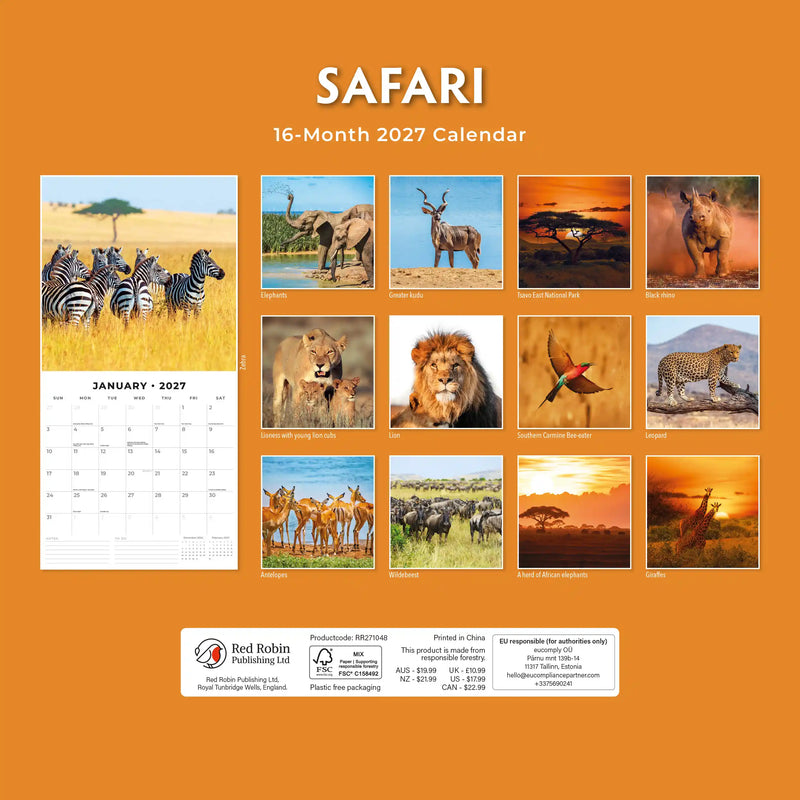 2027 Square Wall Calendar Safari image 2