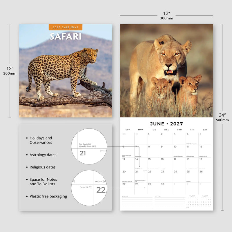 2027 Square Wall Calendar Safari image 3