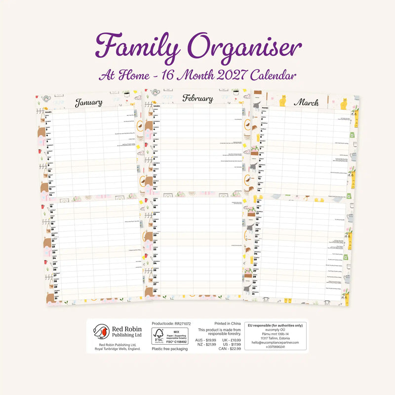 2027 Square Wall Calendar Family Organiser - At Home image 2