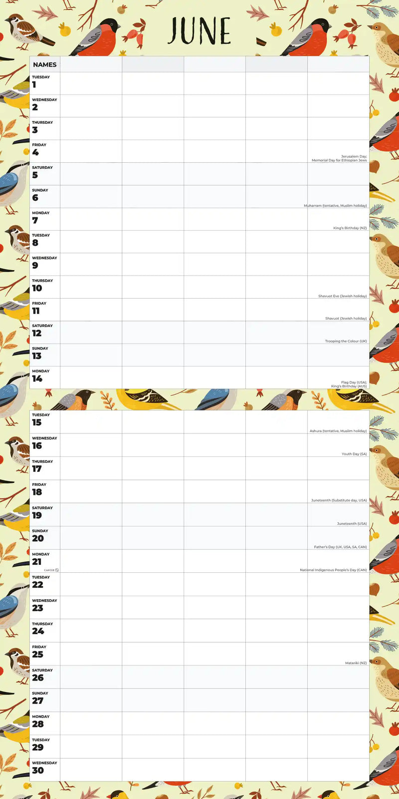 2027 Square Wall Calendar Family Organiser - Birdsong image 4