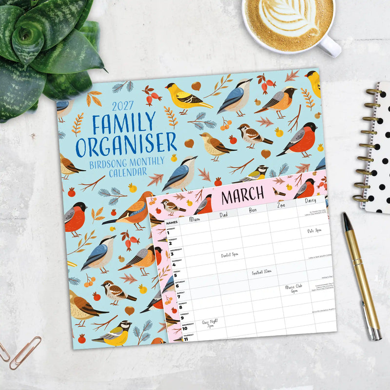 2027 Square Wall Calendar Family Organiser - Birdsong image 5