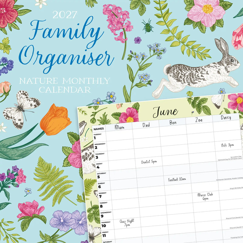 2027 Nature family organiser square wall calendar
