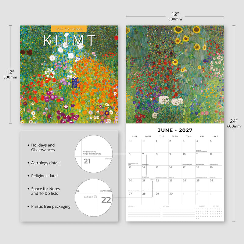 2027 Square Wall Calendar Klimt image 3