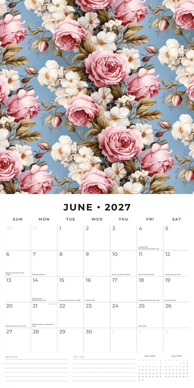 2027 Square Wall Calendar Vintage Roses image 4
