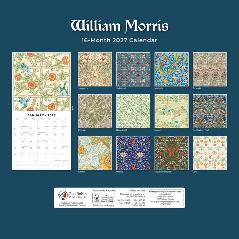 2027 Square Wall Calendar William Morris image 2