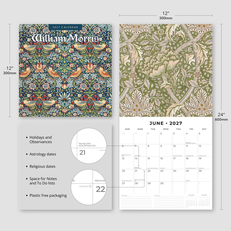 2027 Square Wall Calendar William Morris image 3