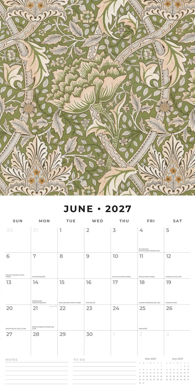 2027 Square Wall Calendar William Morris image 4