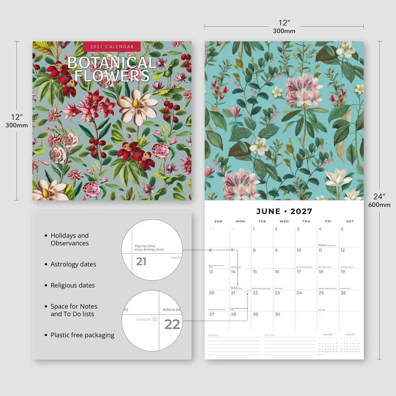 2027 Square Wall Calendar Botanical Flowers image 3