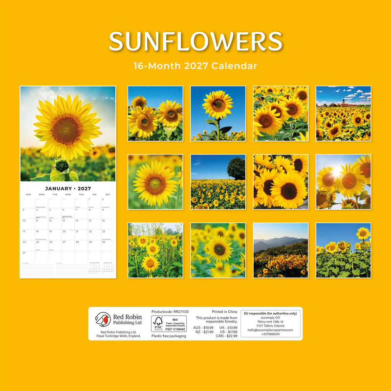 2027 Square Wall Calendar Sunflowers image 2