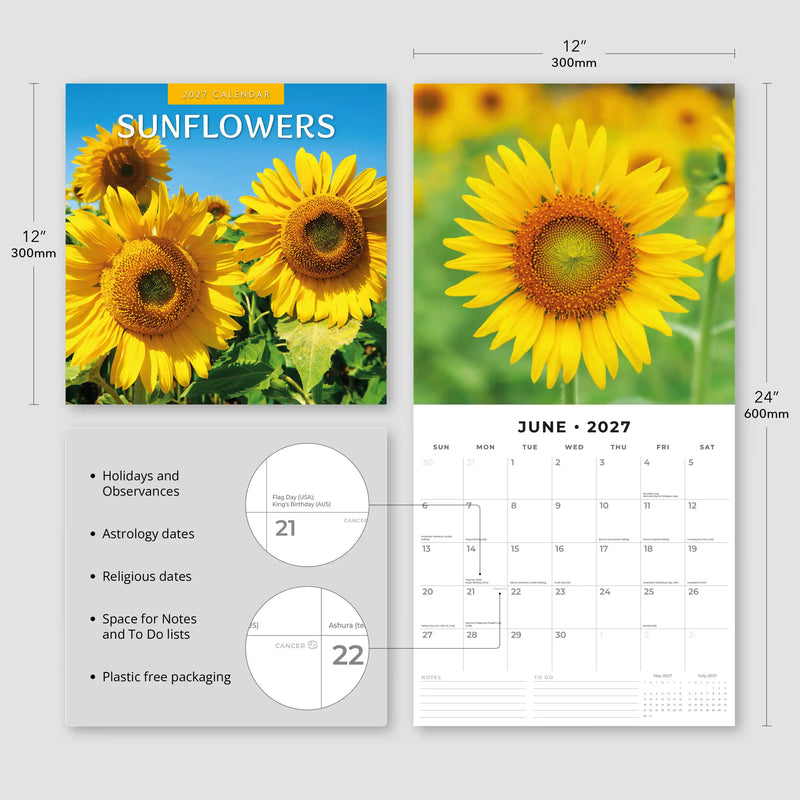 2027 Square Wall Calendar Sunflowers image 3