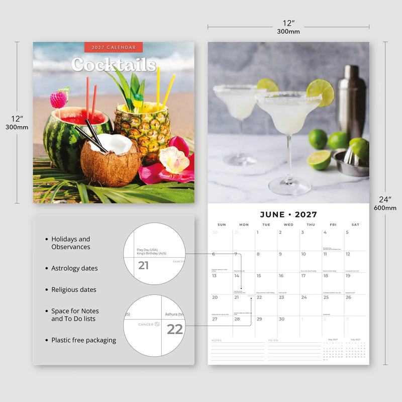 2027 Square Wall Calendar Cocktails image 3
