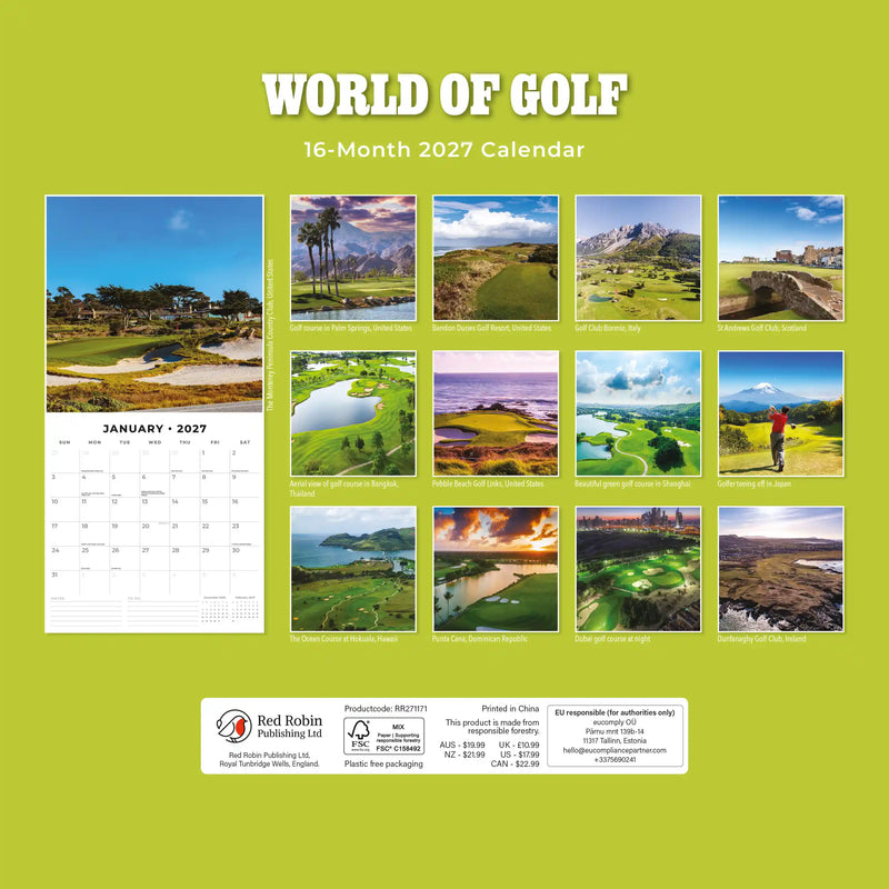 2027 Square Wall Calendar World of Golf image 2