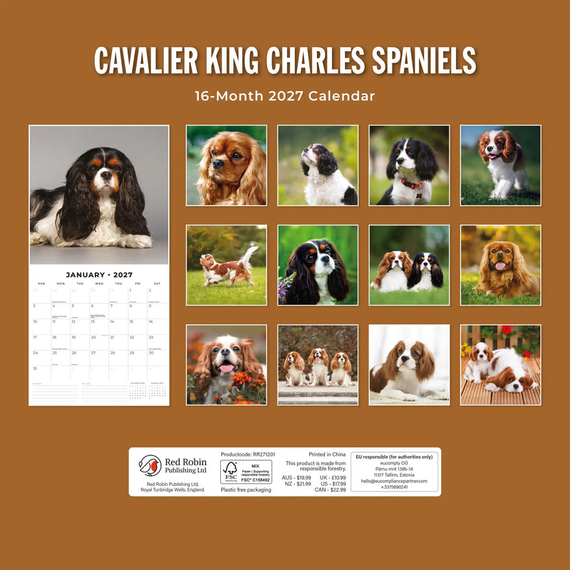 2027 Square Wall Calendar Cavalier King Charles Spaniels image 2