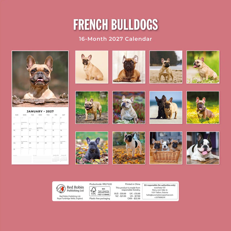 2027 Square Wall Calendar French Bulldogs image 2