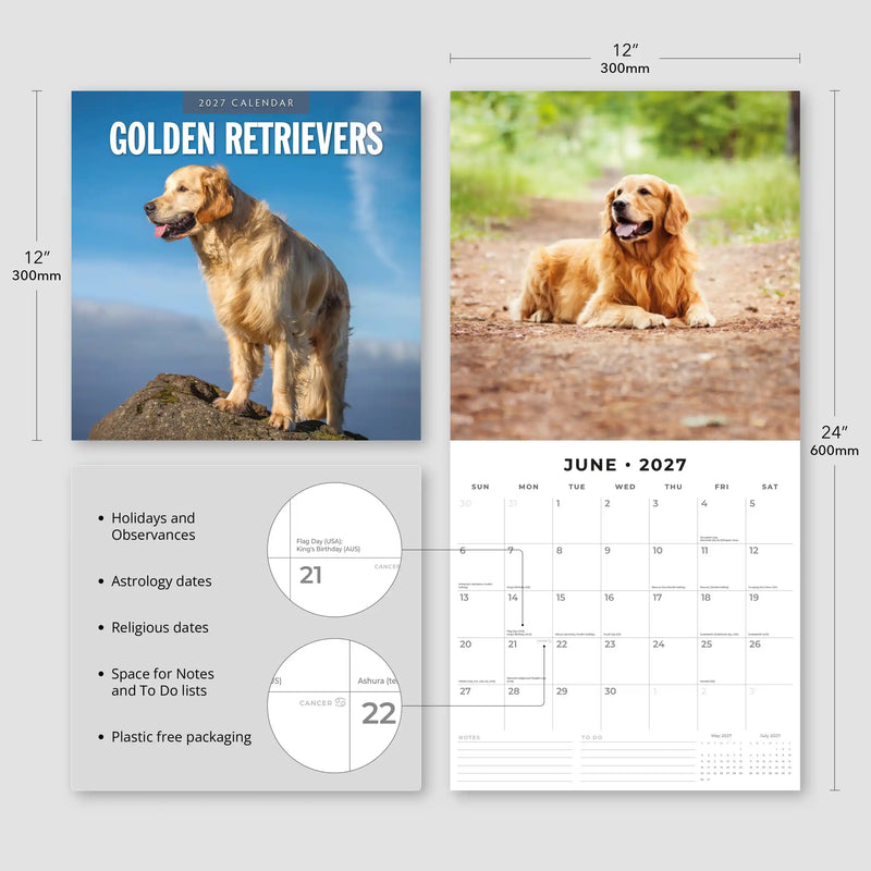 2027 Square Wall Calendar Golden Retrievers image 3