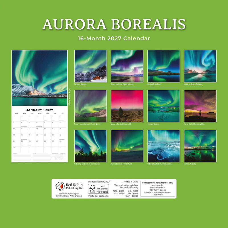 2027 Square Wall Calendar Aurora Boraellis - Northern lights image 2