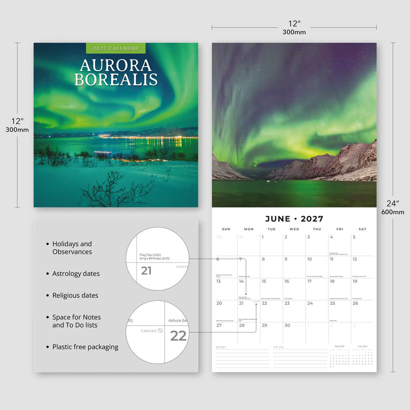 2027 Square Wall Calendar Aurora Boraellis - Northern lights image 3