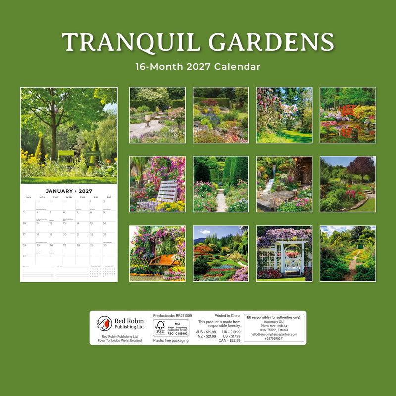 2027 Square Wall Calendar Tranquil Gardens image 2