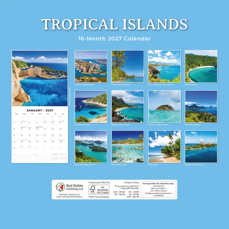 2027 Square Wall Calendar Tropical Islands image 2
