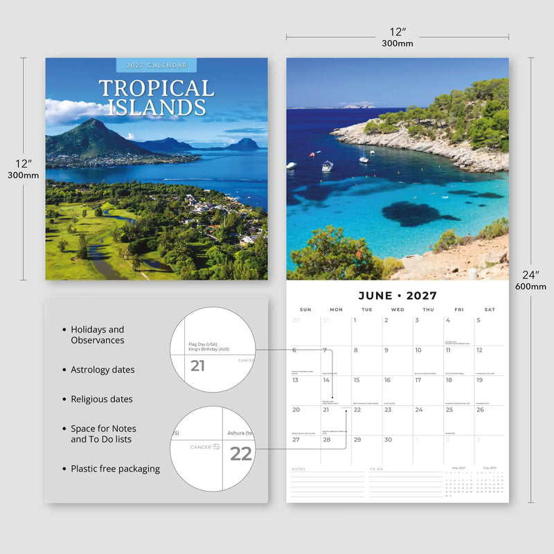 2027 Square Wall Calendar Tropical Islands image 3