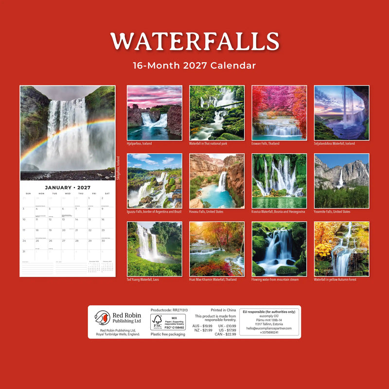 2027 Square Wall Calendar Waterfalls image 2