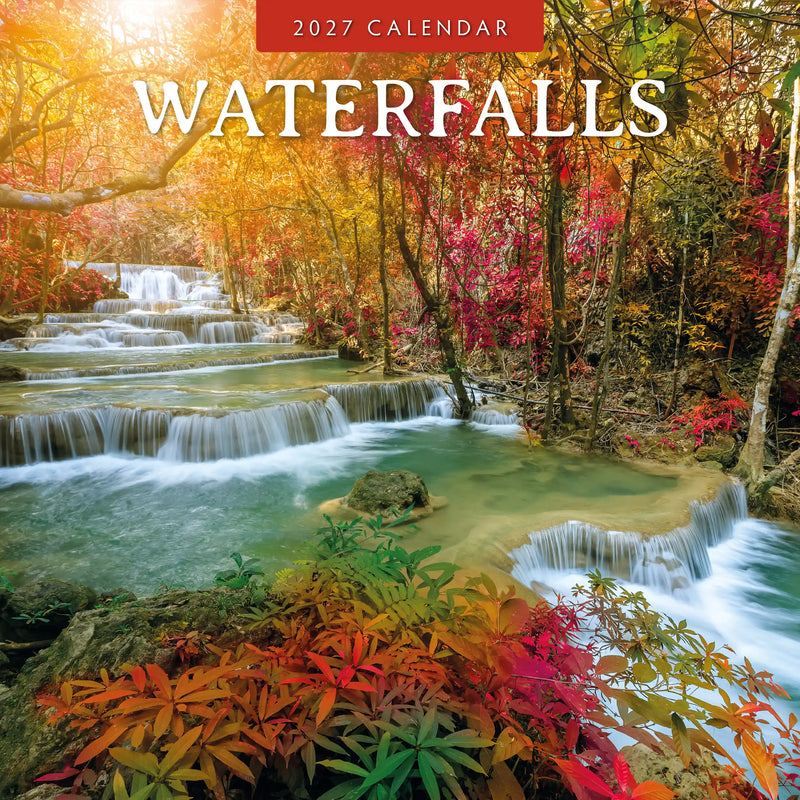 2027 Waterfalls square wall calendar with scenic nature photography