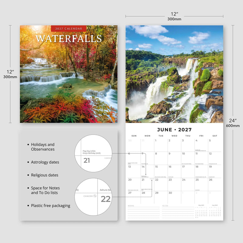2027 Square Wall Calendar Waterfalls image 3