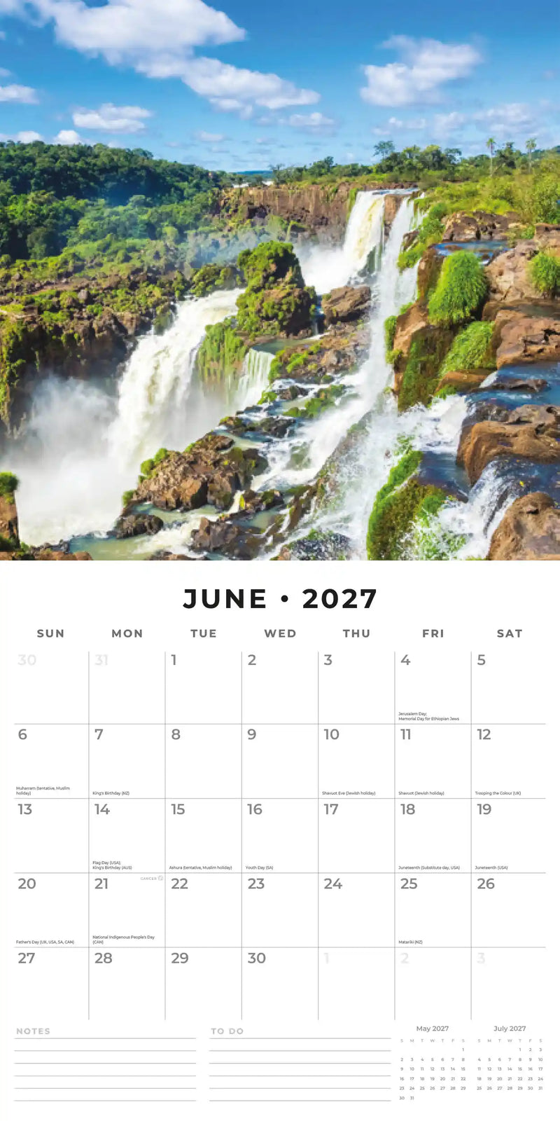 2027 Square Wall Calendar Waterfalls image 4