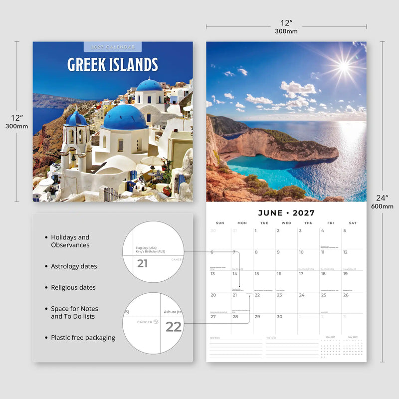 2027 Square Wall Calendar Greek Islands image 3