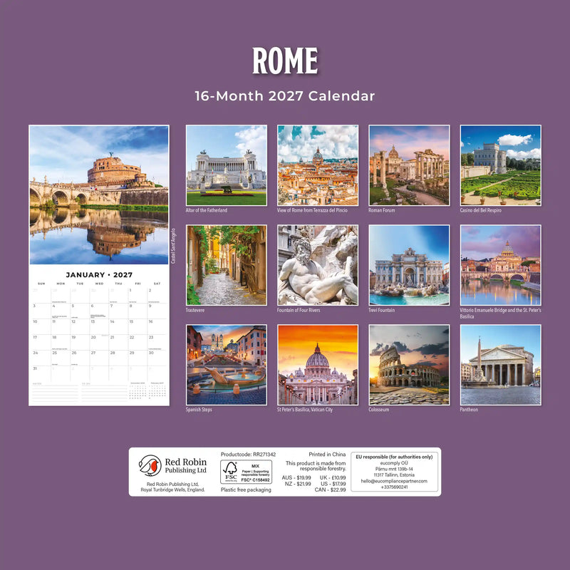 2027 Square Wall Calendar Rome image 2