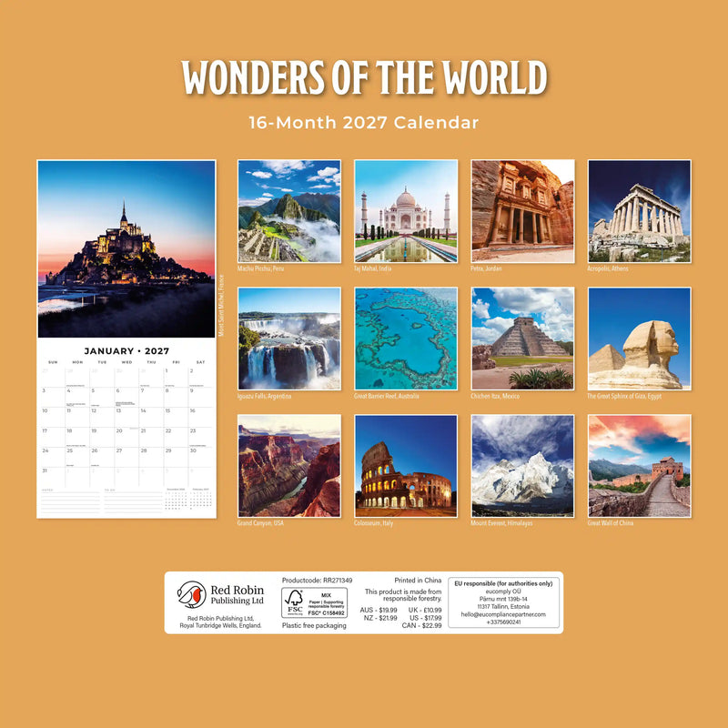 2027 Square Wall Calendar Wonders of the World image 2