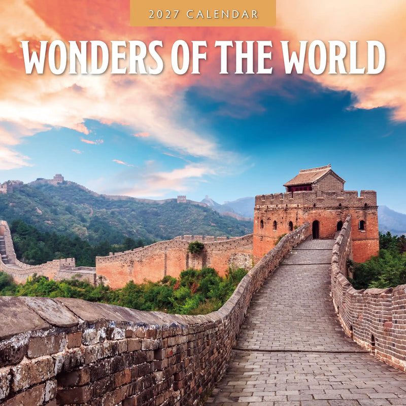 2027 Wonders of the World square wall calendar with global landmarks