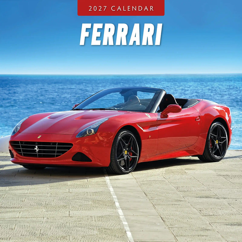 2027 Ferrari square wall calendar with performance sports car imagery