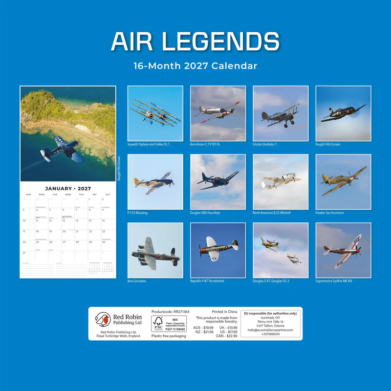 2027 Square Wall Calendar Air Legends image 2