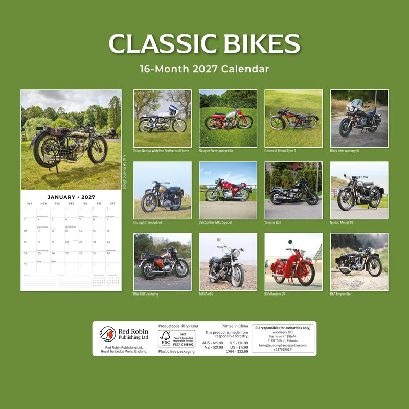 2027 Square Wall Calendar Classic Bikes image 2