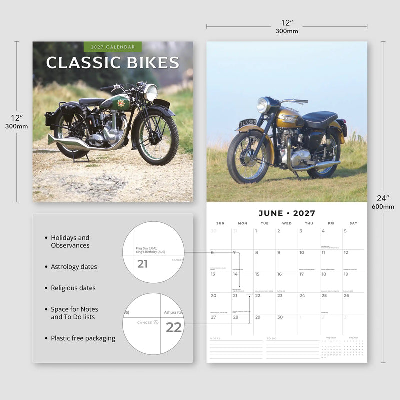 2027 Square Wall Calendar Classic Bikes image 3