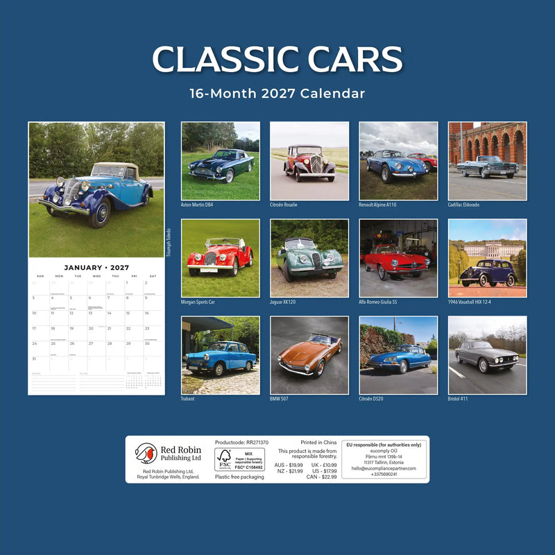 2027 Square Wall Calendar Classic Cars image 2