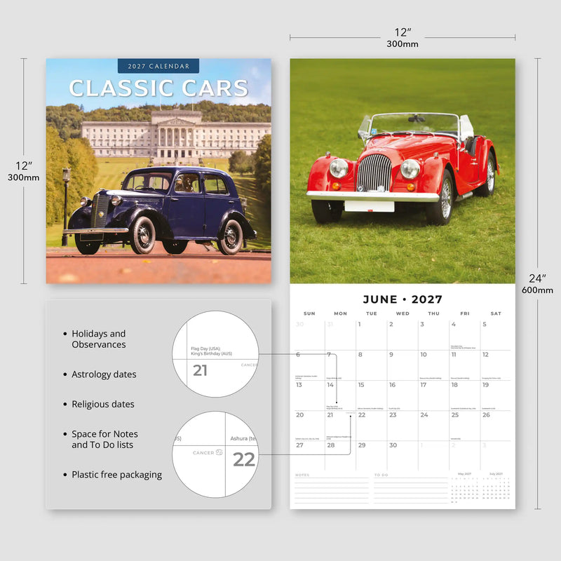 2027 Square Wall Calendar Classic Cars image 3