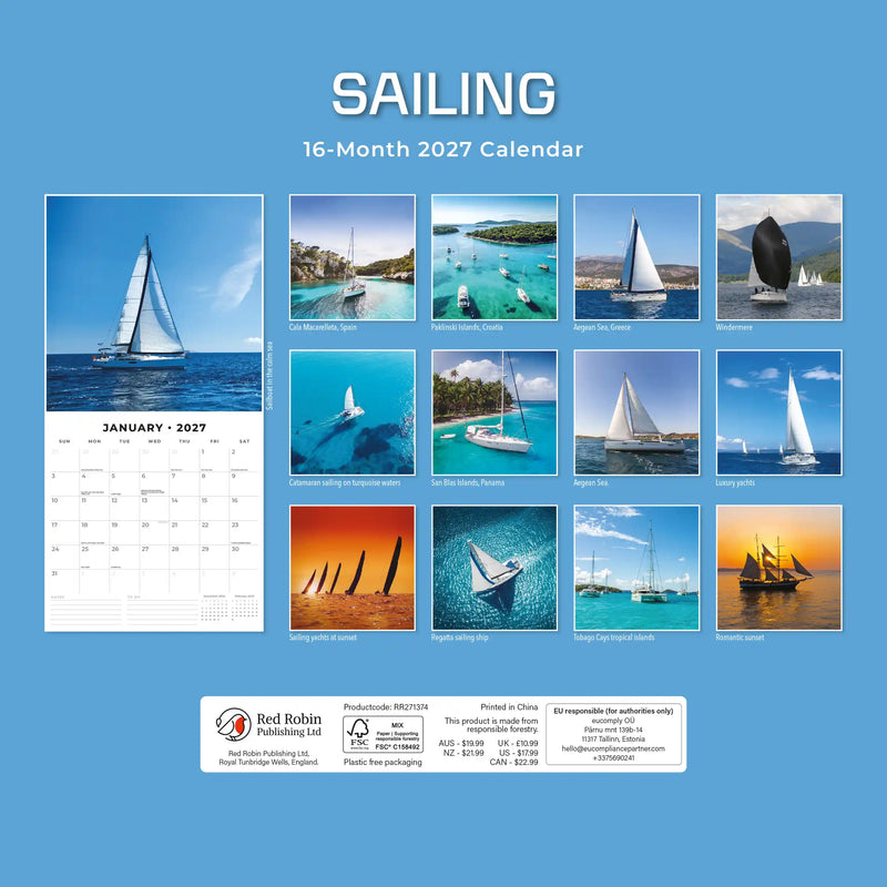 2027 Square Wall Calendar Sailing image 2