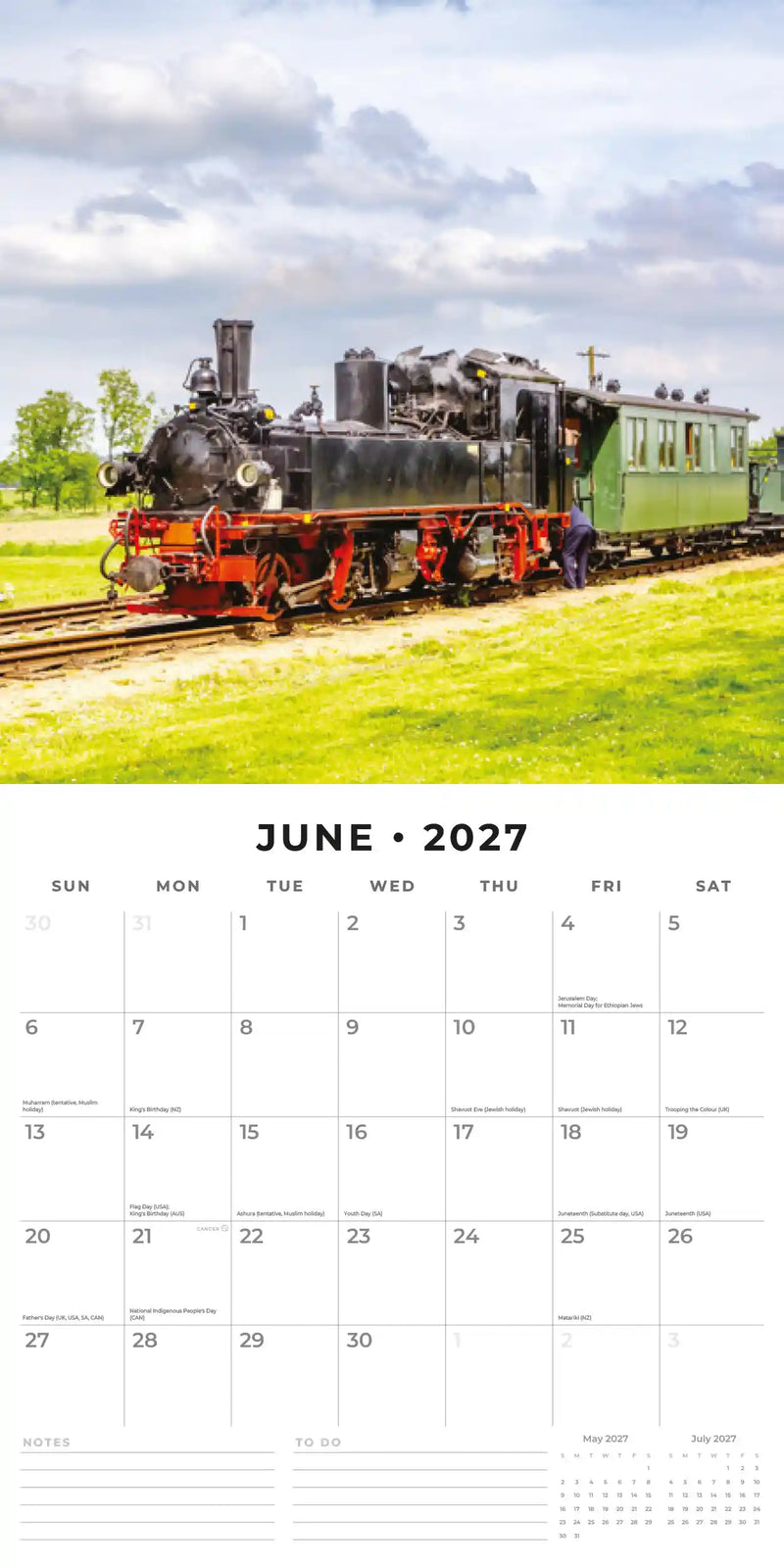2027 Square Wall Calendar Steam Trains image 4